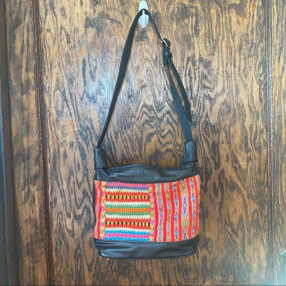 Albano Multicolor Mix Match Pattern Black Purse Hand Bag Cross Body - Picture 7 of 12